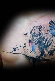 Patrón de tatuaje de línea de dinosaurio de tinta pintada en el pecho