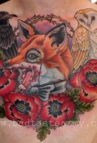 cofre old school color varios animales y flores Tattoo pattern