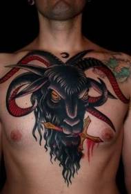 brusto Warcraft ŝafo kapo yangtou ŝablono tatuaje