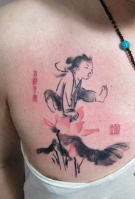 tatuaggio bambino loto inchiostro classico petto anteriore