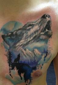 brystfarve skrigende ulvehoved tatoveringsmønster