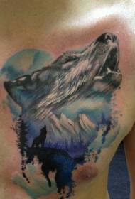 'mala oa sefuba o hoeletsang hlooho ea tattoo ea wolf