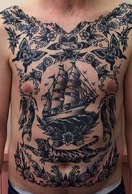 a set of very exciting and funny flower chest tattoo patterns