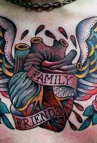 chest wings heart tattoo pattern