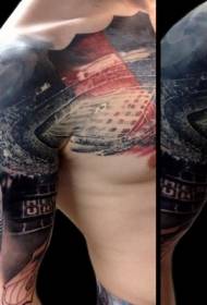 half-color personalized football field tattoo pattern