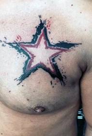 krūtinės dviejų spalvų penkiakampės žvaigždės tatuiruotės modelis