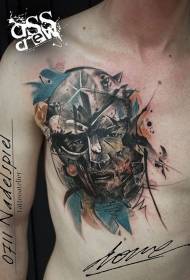 chest color medieval warrior with Broken helmet tattoo pattern