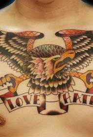 peito águia amor e ódio inglês tatuagem padrão