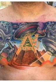 chest color aliens and Pyramid tattoo pattern