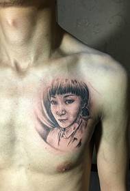 men's chest a beautiful portrait tattoo tattoo Qin