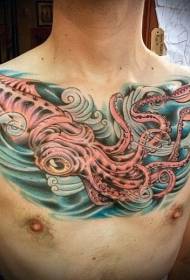 sefuba se sefubelu se squid ka mokhoa oa tattoo ea metsi