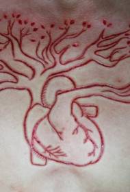 рост сэрца на грудзях З дрэва выразаюць малюнак татуіроўкі мяса
