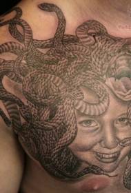 Chest Strange Medusa Portrait Tattoo Pattern