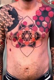胸の色の様々な幾何学的なタトゥーのデザイン