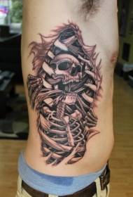 Seitenrippen Horrorskelett Hautriss Tattoo-Muster