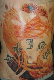 mudellu di tatuaggi di carattere phoenix addominale