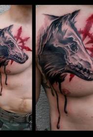 ny skola djävulen hund avatar bröst tatuering mönster