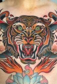 borst oude school geschilderd boos tijger en dolk tattoo patroon