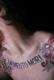 mandlig skulder farve blæksprutte og brev tatoveringsmønster