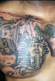 krūtīs Ēģiptes galvenās tēmas simboli daudzkrāsains tetovējuma raksts
