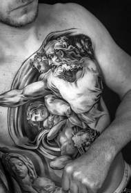 prsa i trbuh crno sivi europski i američki uzorak tetovaže portreta