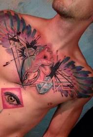Brust Farbe menschliches Herz und Flügel Tattoo Muster