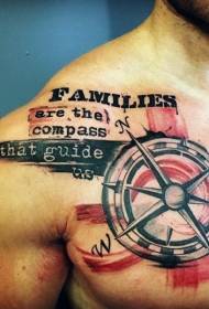 male chest Compass and letter tattoo pattern