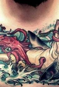 umbala webala whale kunye ne-squid yeTattoo ebomvu