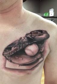gants de baseball réalistes poitrine réaliste et motif de tatouage de baseball