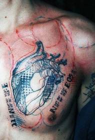 Borst kleur lijn menselijk hart brief tattoo patroon