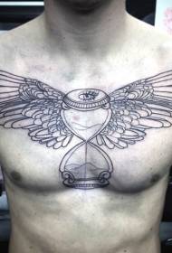 ali di piume petto old school e motivo tatuaggio occhio clessidra