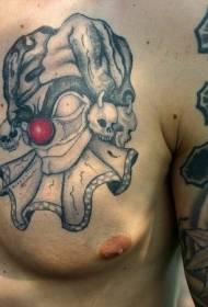 grudi zastrašujući klaun s crvenim uzorkom tetovaže lubanje na nosu