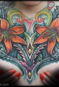 натуральны колер грудзей розных кветкавых малюнкаў татуіроўкі