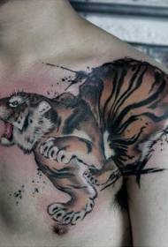 плече аквареллю стиль тигра татуювання