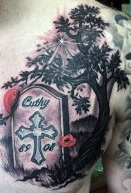 patró de tatuatge arbre de làpida de pit de creueria