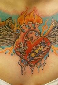 Sacred Heart med tatueringsmönster för himmel och vingar