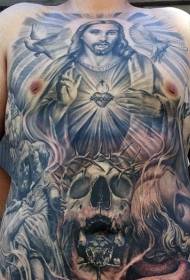 vēdera lielais reliģiskā Jēzus portreta krāsas tetovējuma raksts