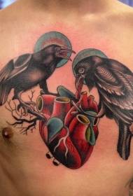 modello di tatuaggio cuore corvo color petto
