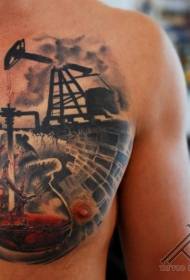 bröst realistisk stil färgad olja Mill Tattoo Pattern