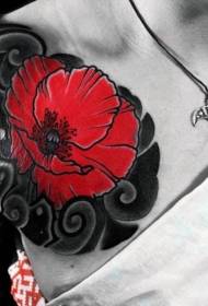 胸部紅色紅色花朵紋身圖案