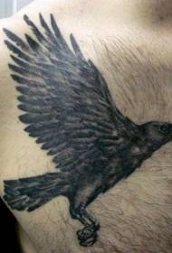 chest black gray flying crow tattoo pattern