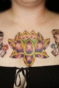 lotus sekolah dada dengan pola tato potret kecantikan