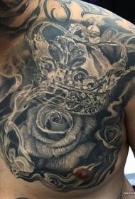 brystgravering stil krone med rose tatovering mønster