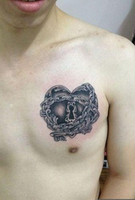 boys front chest cool love chain tattoo picture