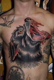 peito da velha escola pintado padrão de tatuagem de cachorro inferno