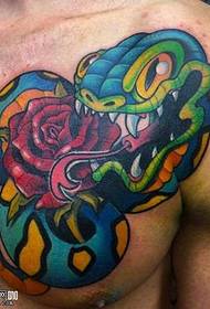 chest rose snake tattoo pattern