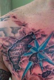 modello di tatuaggio di lettere e stelle di lacrime di pelle sul petto