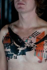 胸部鷹的顏色和幾何字母紋身圖案