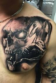 Hrudník hrůzou styl tetování s spící dítě tetování vzorem