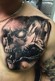 Chest horror kalembedwe ka tattoo yokhala ndi tulo taana ta tattoo